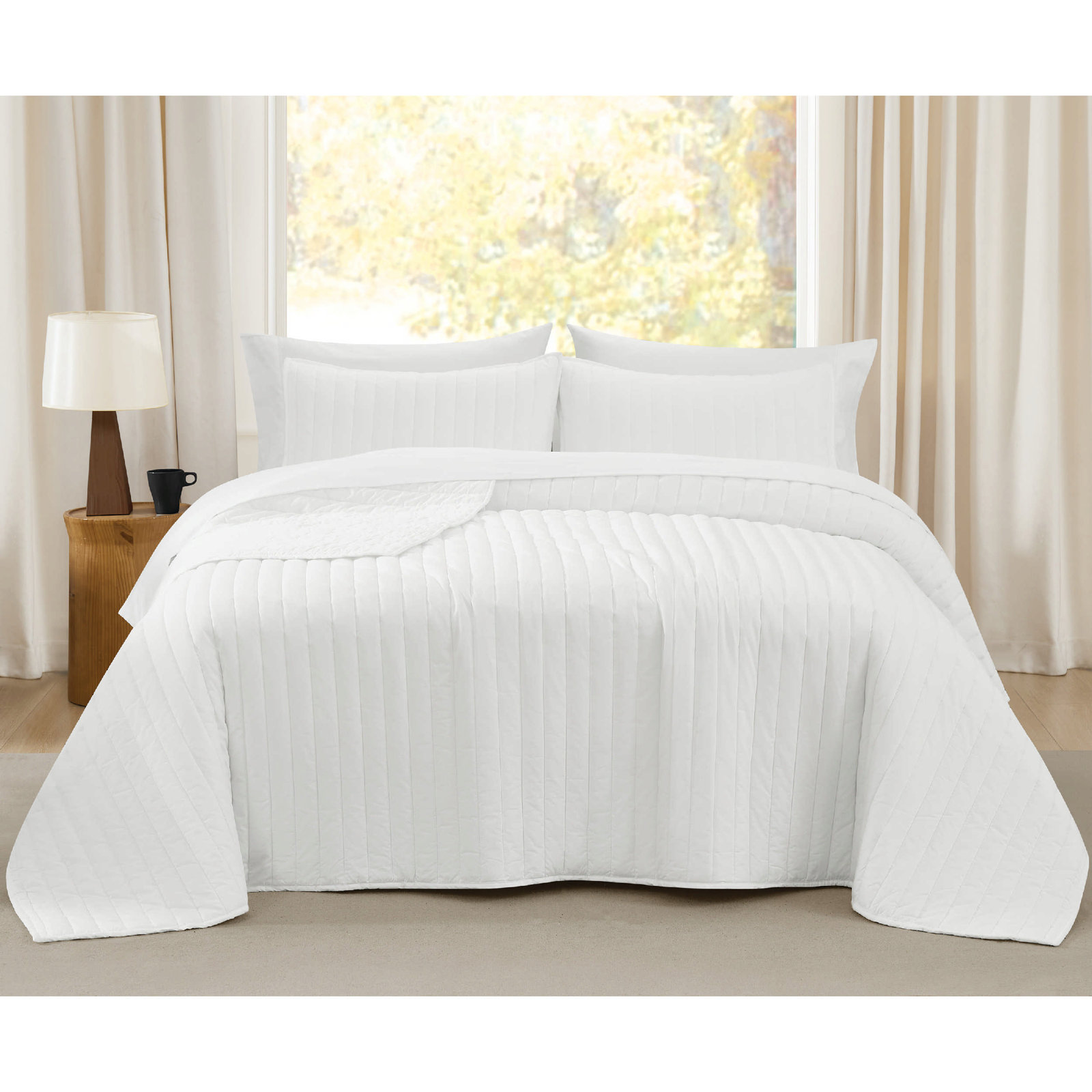 Brooklyn Loom Oversized Cotton Percale Quilt Set, Full/Queen Quilt + 2 Standard Shams, White