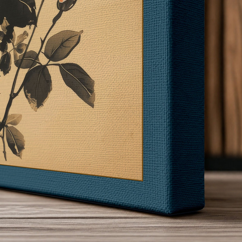 Botanical Ink Study Japandi - Wrapped Canvas, 30x20 - 76.2 x 50.8 cm, Teal Border