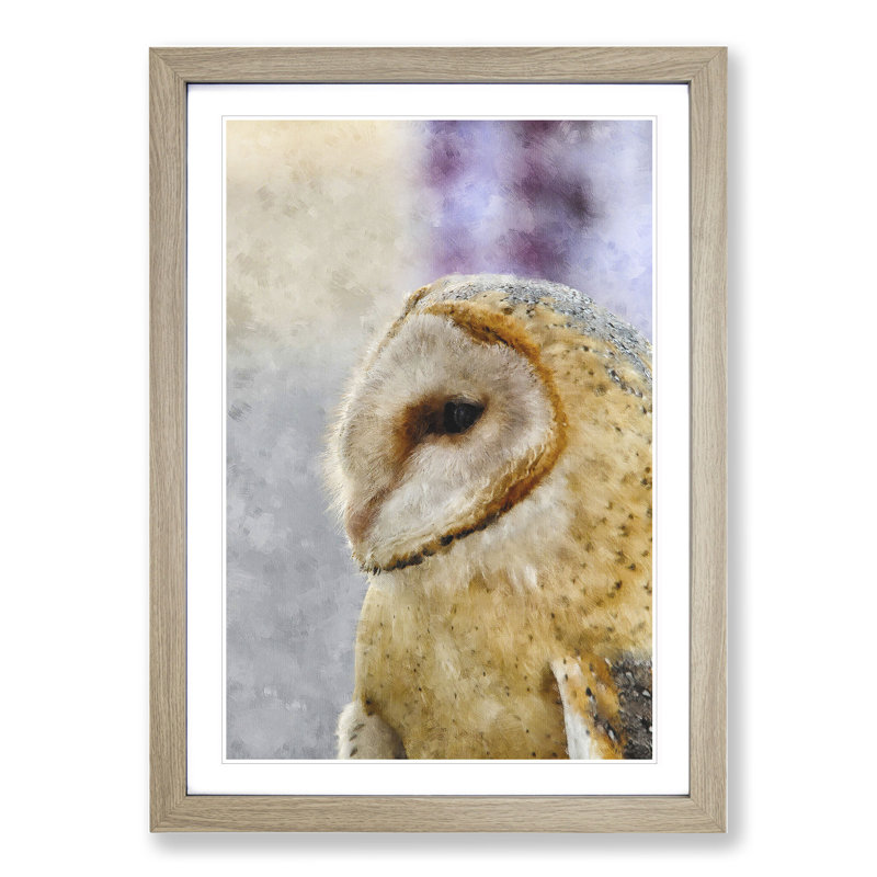 Barn Owl Vol.5 - Picture Frame Painting, 65cm H x 48cm W x 2cm D, Oak Framed