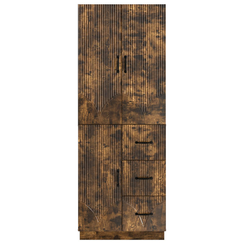 3 -Door 3 -Drawer 3 -Shelf Storage Cabinet, Smoked Oak