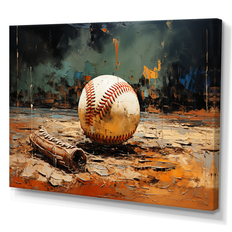 Baseball Collage Glove And Ball - Sports, reproduction d'art sur toile, H 16 po x l 32 po x P 1 po, Toile tendue
