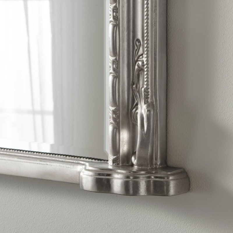 Overmantle Arched Bevelled Victorian Mirror, Silver