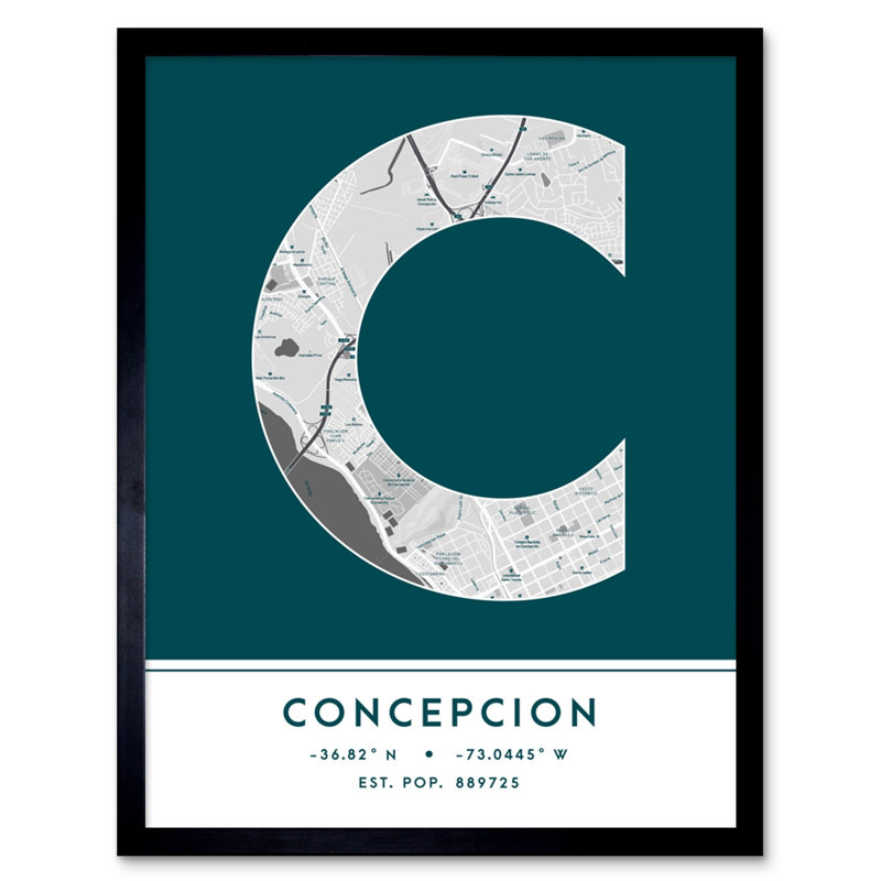 Concepcion City Map Concepcion Navy 1 Piece Single Picture Frame Wall Art, Teal