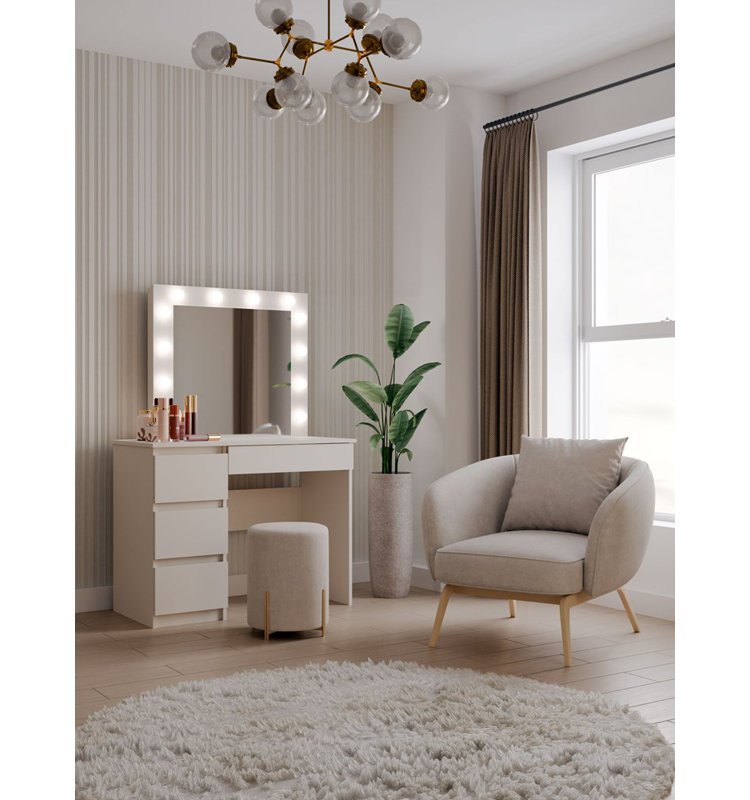Calirose Dressing Table with Mirror, Beige