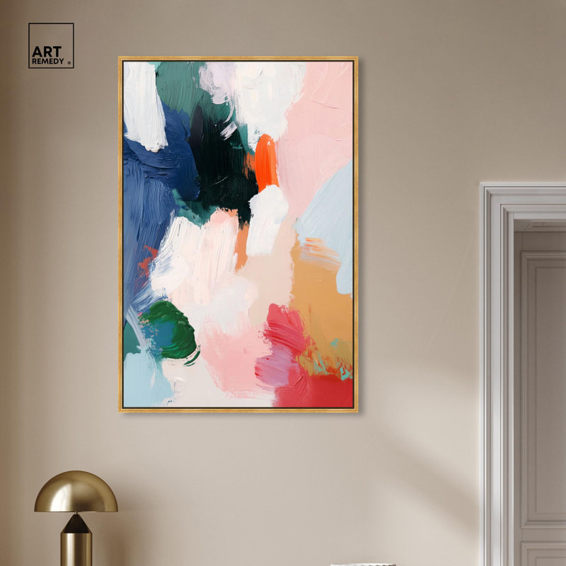 Art Remedy, toile abstraite vibrante, Cadre flottant doré, H 46 po x l 31 po