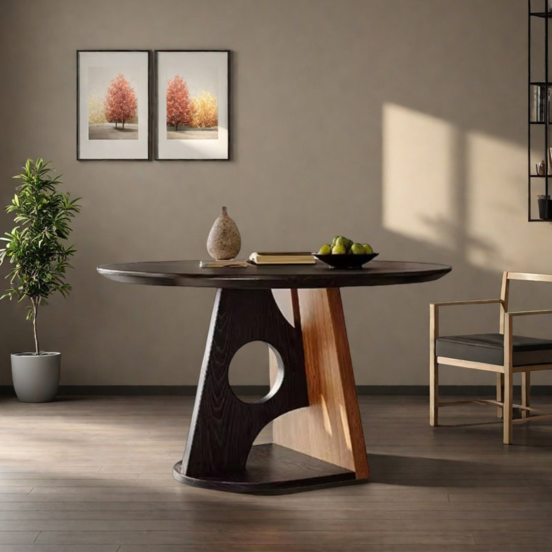 Table ronde en chêne rouge exquis et durable, 29.52"H x 51.18"L x 51.18"W
