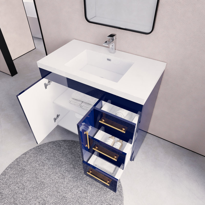 Meuble-lavabo autoportant avec lavabo en acrylique renforcé Eliza, Marine