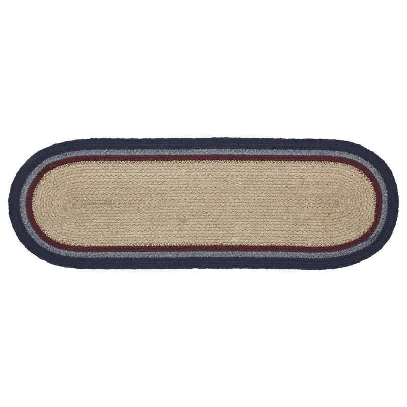 Navy and Natural Cotton Blend Oval Table Runner with Stenciled Stars