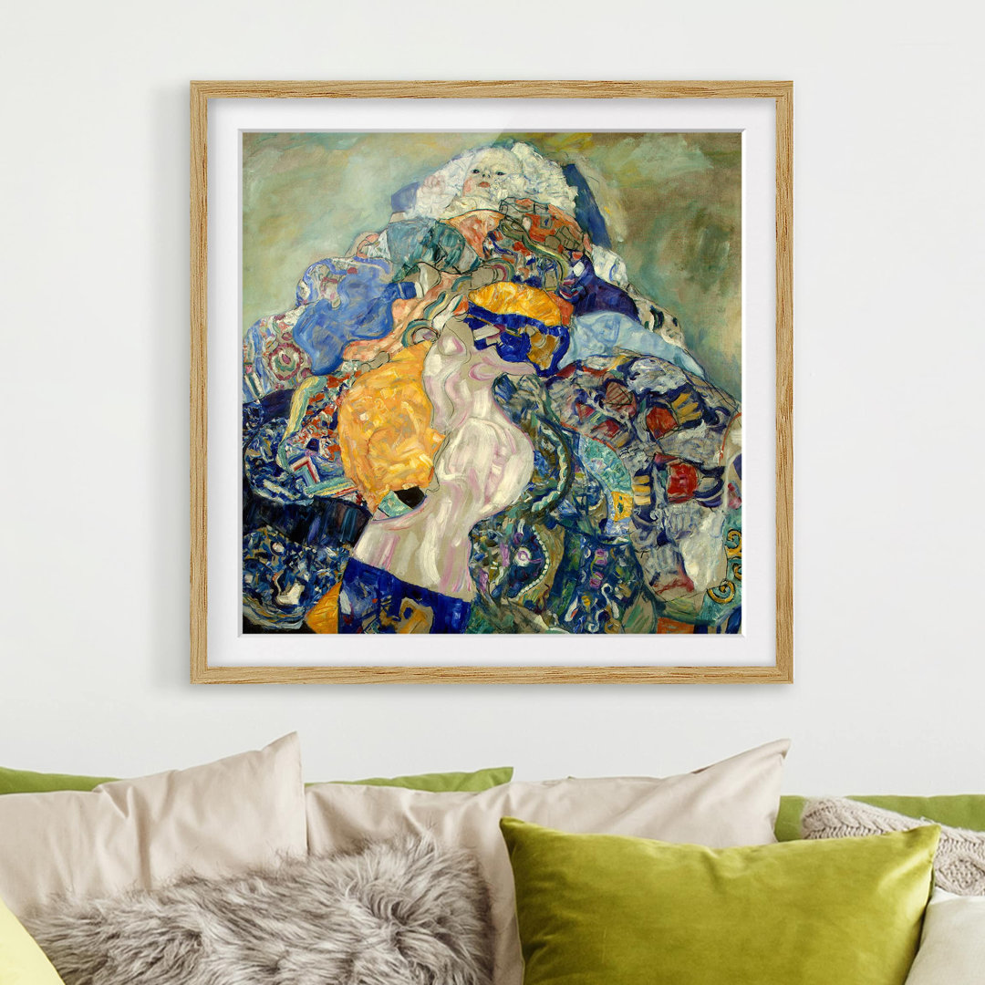 Gerahmtes Poster Baby (Wiege) von Gustav Klimt