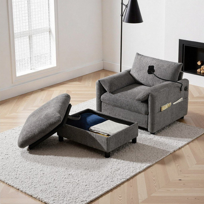 Canapé simple avec repose-pieds réglable, Gris