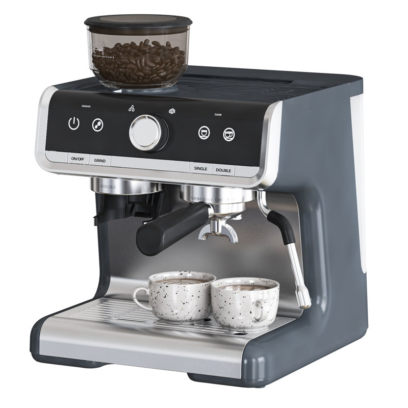 Espresso Coffee Machine With Grinder, Pid Temperature Control, Grey