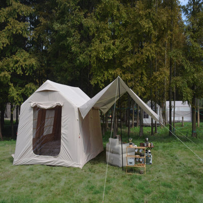 9.8 X13ft With Canopy, Inflatable Camping Tents With Hand Pump, Air Glamping Tents,  Easy Setup Waterproof And Windproof Blow Up Tent  Beige