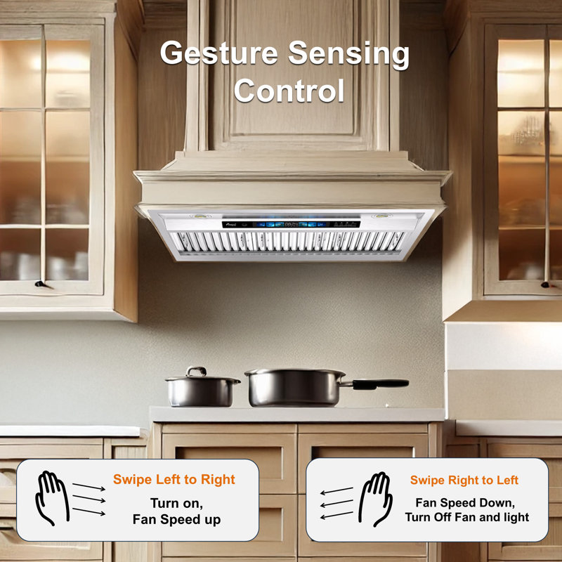 Awoco 36" 800 CFM Ducted (Vented) Insert Range Hood In Stainless Steel With Voice/Gesture/Touch Control