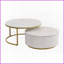 Table basse ronde moderne avec tiroir et peu d'espace - Blanc et amp; Conception cannelée dorée pour le salon-2098057154