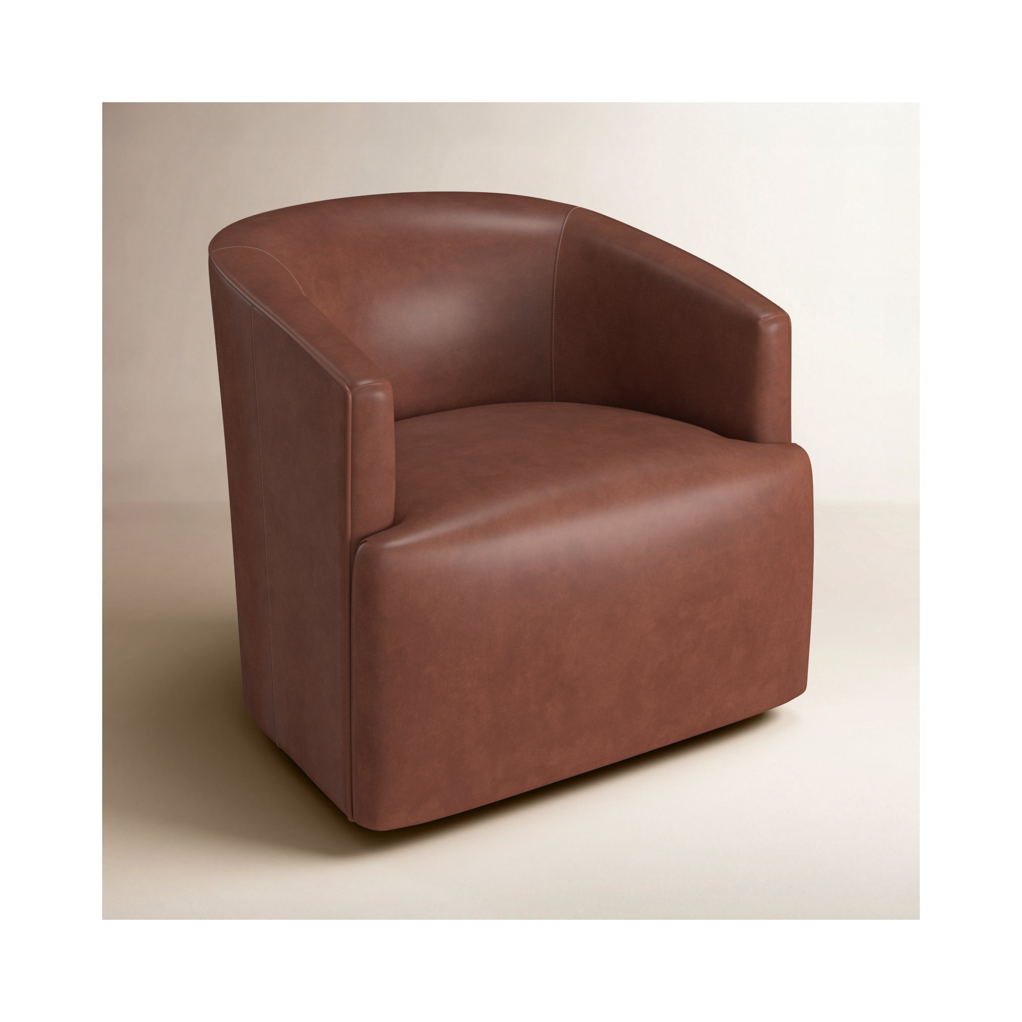 Winslow Genuine Leather Swivel Barrel Chair, Vintage Brown Top Grain Genuine Leather