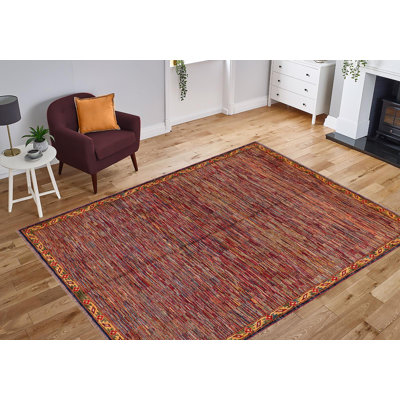 Tapis marron rayé / beige en laine noué à la main à motif rayé 8 pi 1 po x 9 pi 10 po Baeugris