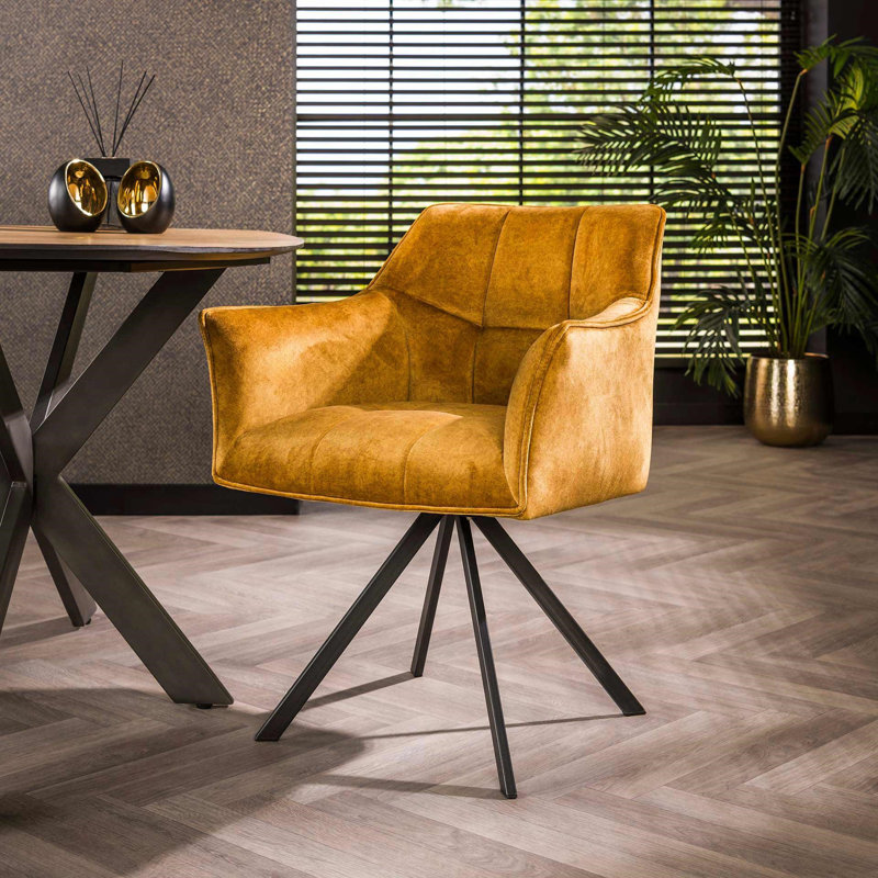 Bertus 43cm H Velvet Upholstered Metal Side Chair in Gold