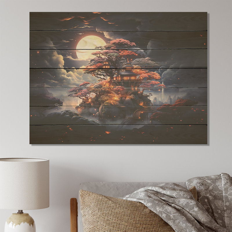 «Black Nebula Nights Castle Treehouse I», reproduction sur bois, H 10 po x l 20 po x P 0,78 po