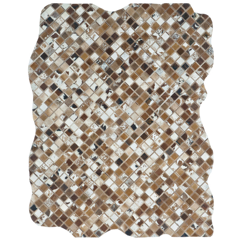 Tapis brun clair en cuir de vache fait à la main 9 pi 6 po x 13 pi Brelin, Nouveauté 8 pi 6 po x 11 pi 6 po