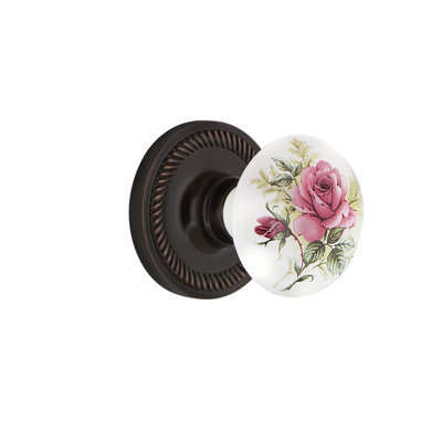 Rosette corde avec bouton de porte en porcelaine blanche