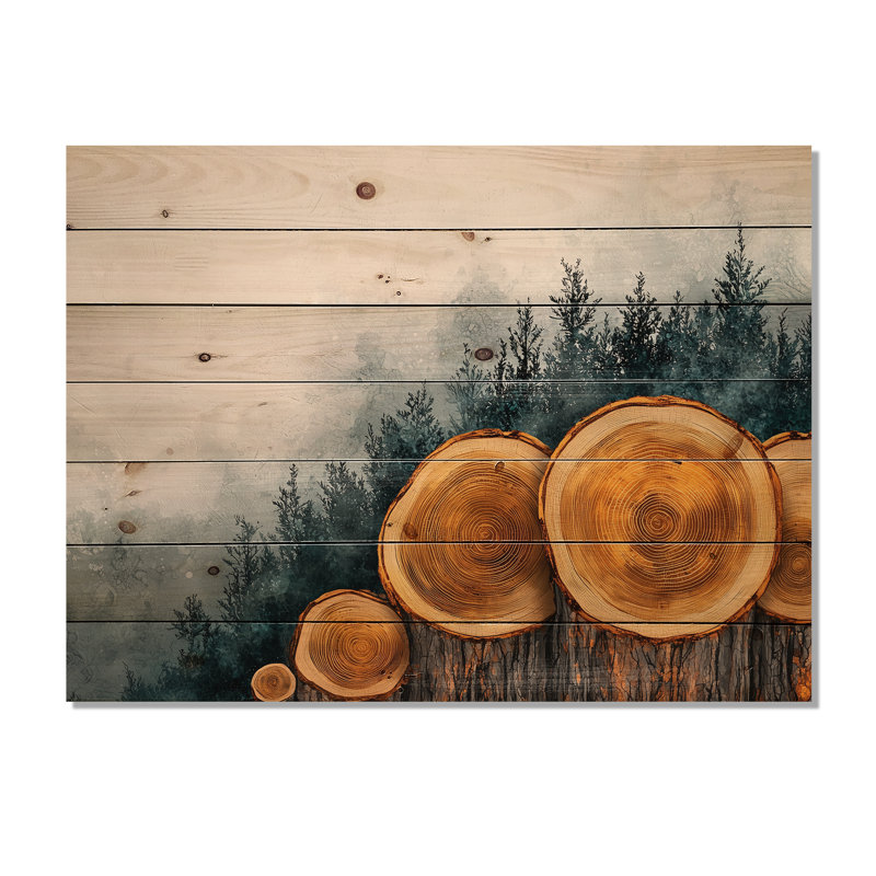 Pin sur un plateau de diapositive en bois III - Art mural bois d'arbre - sur bois de pin naturel, H 34 po x l 44 po