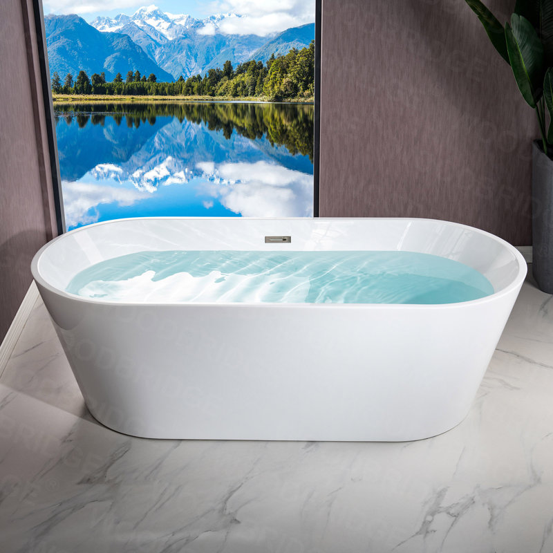 Baignoire de trempage autoportante en acrylique 71 po x 31,5 po, Blanc / nickel brossé