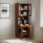 Bibliothèque rétro avec table d'écriture convertible pliable, poste de travail multifonctionnel, armoire de bureau avec tablette et tiroir, noyer