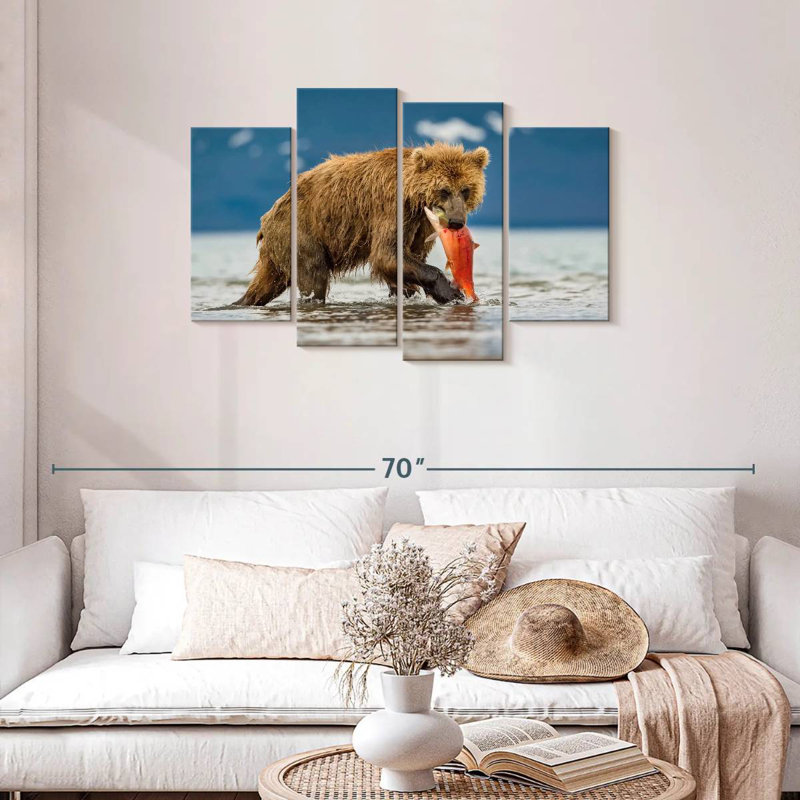 Grizzly Bear Eating Salmon, 27"H x 43"W