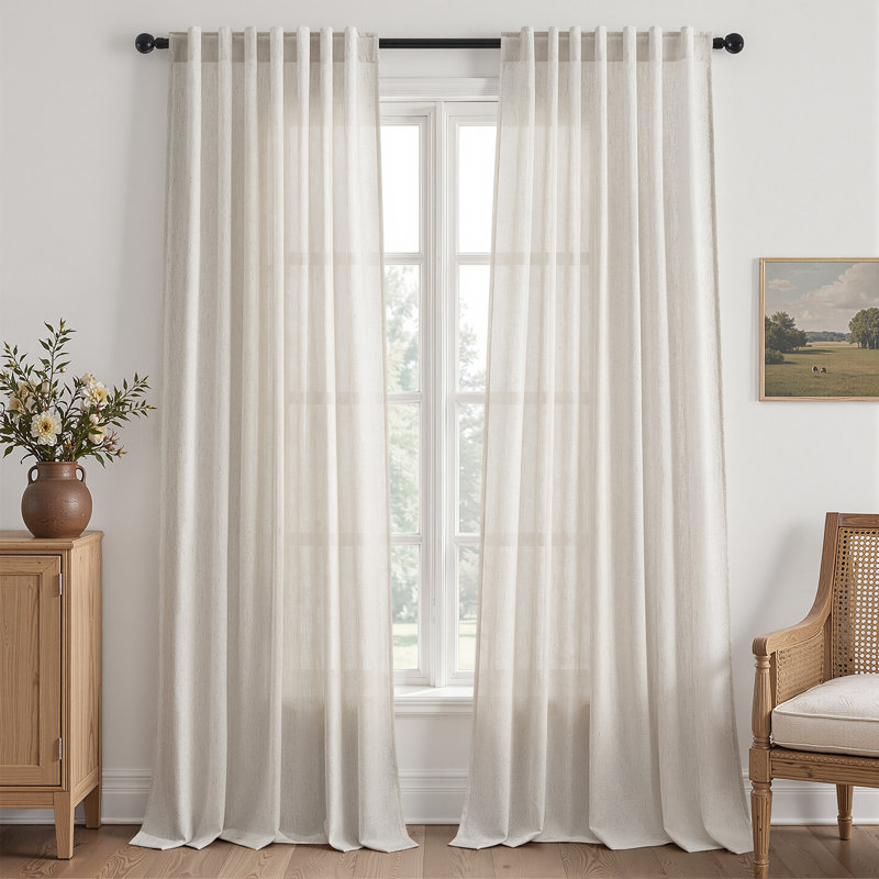 Linen Back Tab Curtains,Light Filtering Curtain, Thick Linen Textured Semi Sheer Drapes(Set of 2,With Hooks), 52" W x 84" L