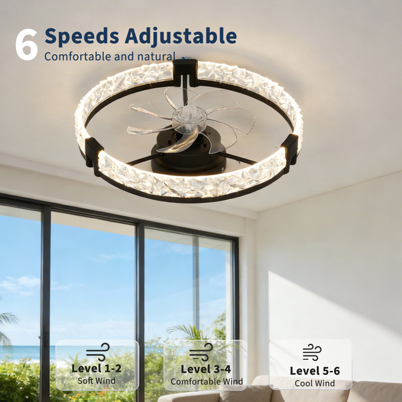 20" Modern Flush Mount Ceiling Fan with Light and Remote, Ultra-Thin Dimmable LED Ceiling Fan with 6 Speeds and Adjustable Color Temperature