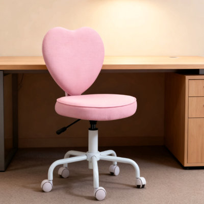 Chaise de bureau rose en forme de cœur, chaise pivotante réglable pour chambre à coucher et coiffeuse, style mignon et confortable