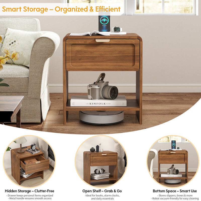 Table de bout avec station de charge, Noyer