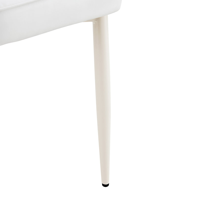 Chaise de salle à manger moderne et minimaliste, dossier et coussin de siège incurvés en similicuir blanc, pieds de chaise en métal blanc