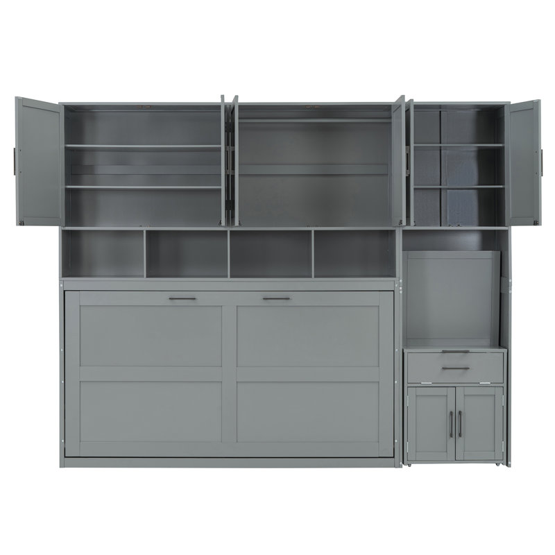 Lit escamotable Murphy avec placard, tiroirs et bureau, conception compacte pour une vie urbaine moderne et une utilisation multifonctionnelle.