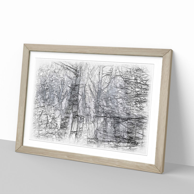 Winter Forest Vol.11 Sketch - Picture Frame Graphic Art, 36cm H x 48cm W x 2cm D, Oak