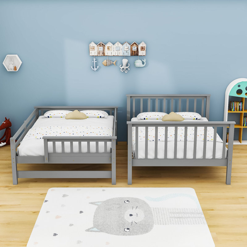 Emma-Faye Kids Full Over Full Bunk Bed with Drawers, Gray