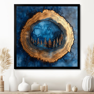 Glissade dorée saphir foncé veines de bois II - art mural forêt