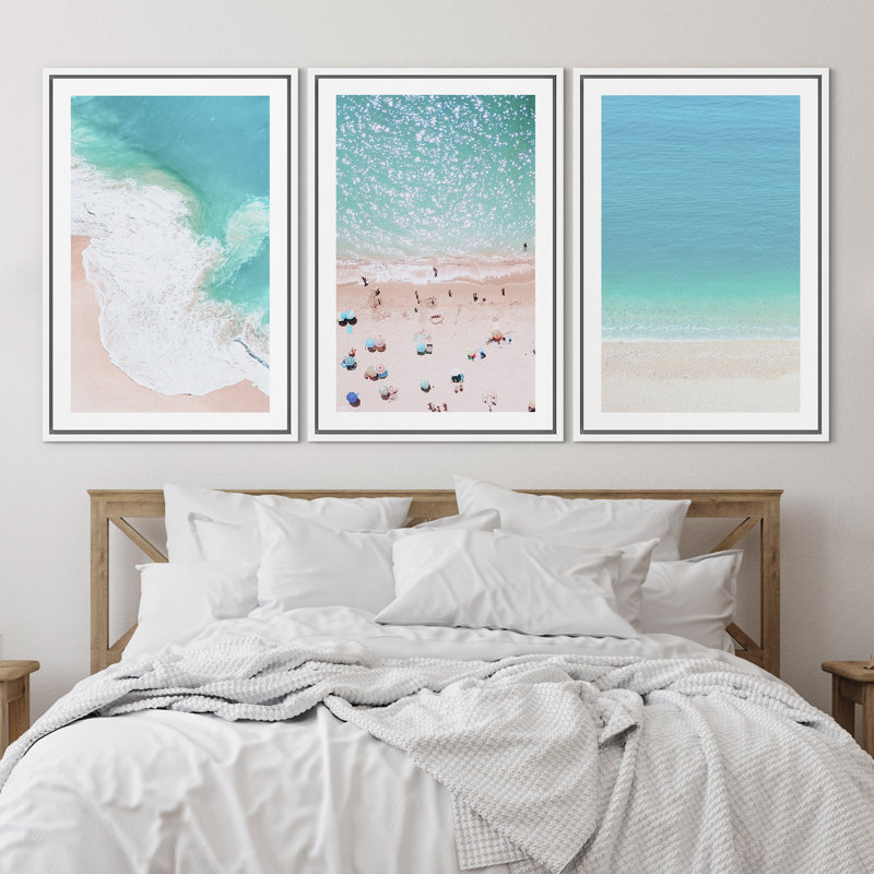 «Nautical Beach Clear Ocean Waves Coastal», reproduction d'art sur toile encadrée, H 24 po x l 48 po, Blanc