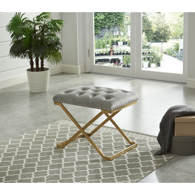 Boston Velvet Upholstered Bench, Gray
