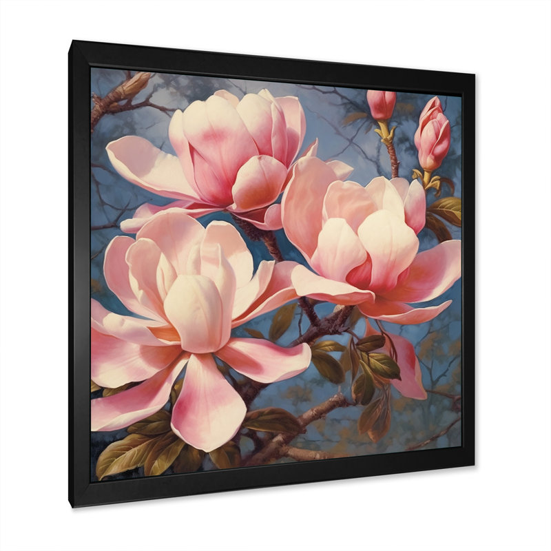 «Pink White Magnolias Elegance Landscape» sur toile, H 24 po x l 24 po x P 1 po, Cadre simple noir