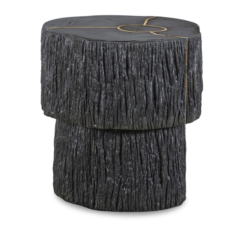 Elan Petrified Wood Accent Table - Light, Black/Bronze
