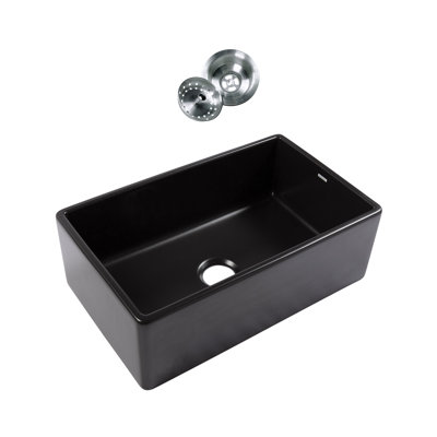 Austen Crisp White Fireclay Single Bowl Farmhouse Apron Front Undermount Kitchen Sink and Drain
