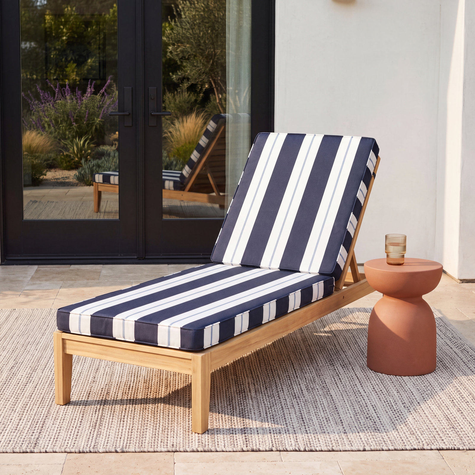 Deana Indoor/Outdoor Sunbrella® Seat/Back Cushion, 25'' W x 79'' D, Navy Stripe Sunbrella®