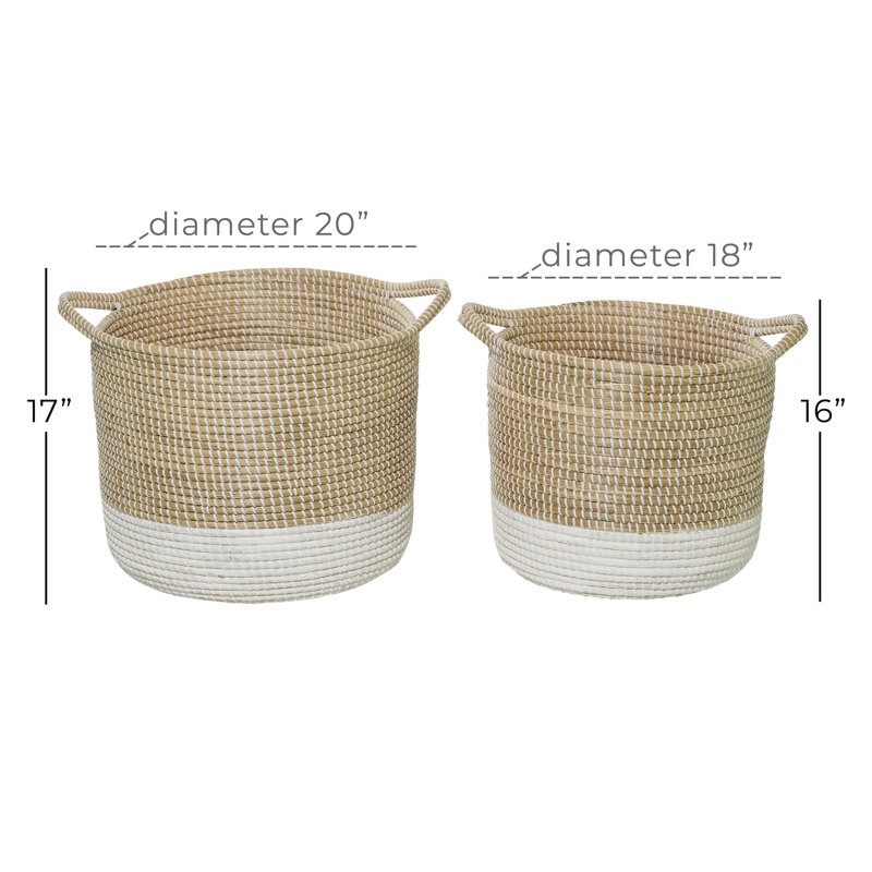 Seagrass Handmade Two Toned Decorative and Functional Storage Basket with Handles