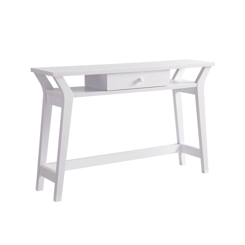 Console Table with One Drawer and Two Open Shelves, White