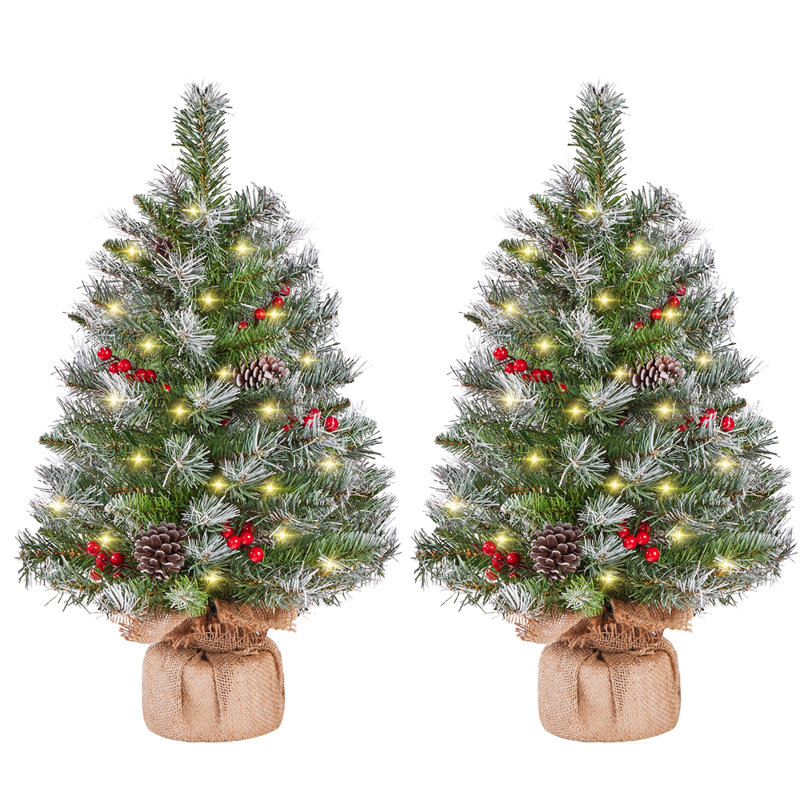 2Pcs Lighted Artificial Christmas Tree, 2 ft