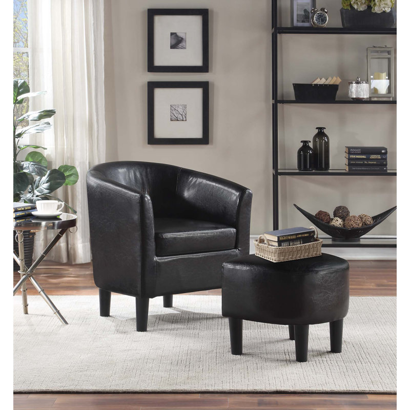 Fauteuil demi-tonneau avec repose-pieds Anges, Similicuir noir