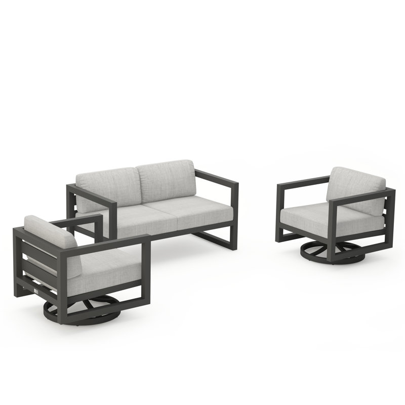 Avion 3 Piece Loveseat Set With Swivel, Cast Silver Sunbrella®, Slate