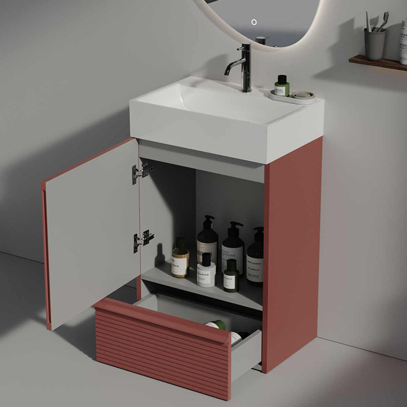 Ensemble de meuble-lavabo autoportant 20 po avec lavabo en céramique Modern, Rouge