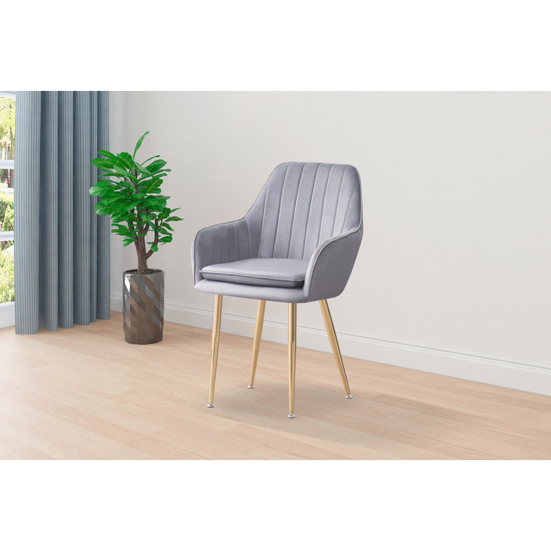 Aldegonde 47cm H Tufted Foam Padding Upholstered Metal Armchair, Grey